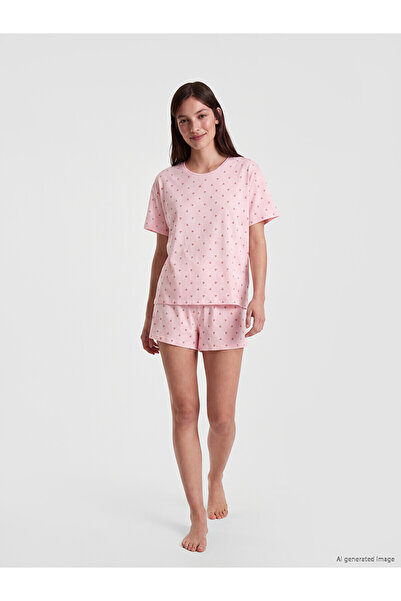 LC Waikiki Peak New Season Cherry Patterned Women's Shorts Pajama Set
