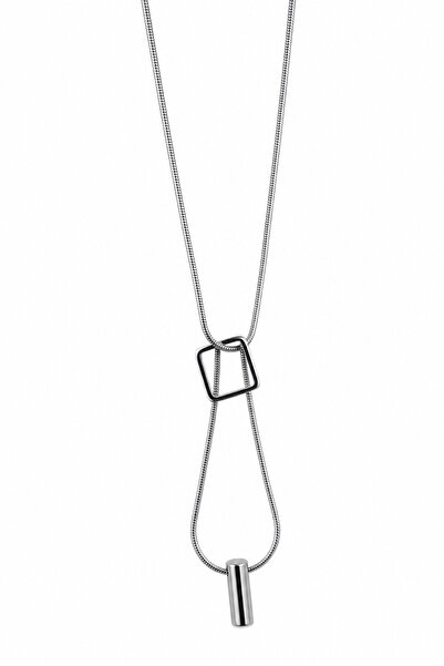 Jack Ferrero Steel Modern Design Square and Cylinder Pendant Necklace for Wom...