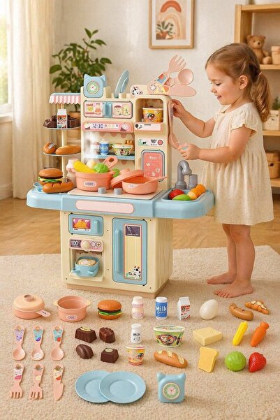 Generic 34 Pcs Plastic Interactive Play Kitchen Set LED Light Water Tap Sink ...