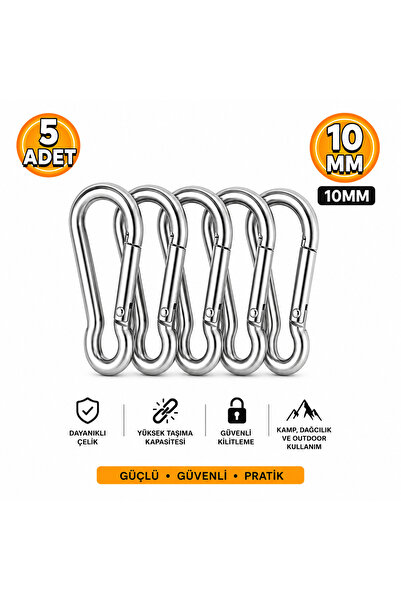 Campesnt 10 mm Çelik Karabina Klips Seti 5 Adet – Dayanıklı Yaylı Kilitli Kar...