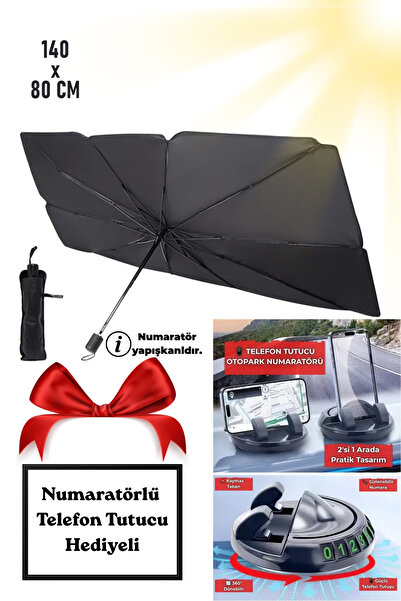 ALFAGİFT Araç İçi Ön Cam Güneşlik Şemsiyesi 140x80 cm Katlanabilir Isı Koruyu...