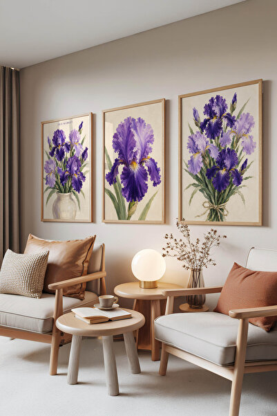 Zestia Set de 3 tablouri cu rame din lemn, buchet violet de la Piața Iris, se...