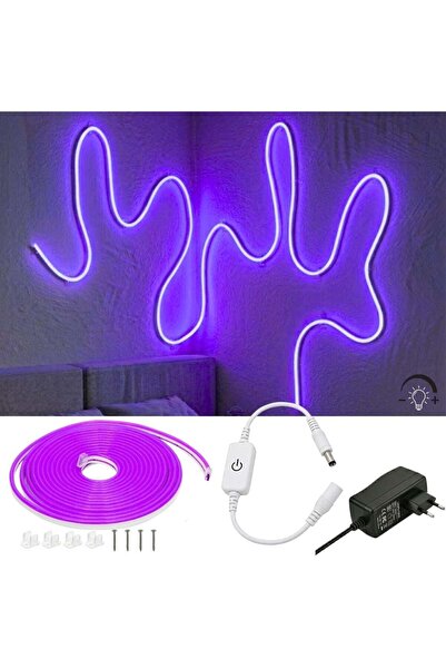 burul Neon Led Şerit Işık 5 Metre Mor Dimmer Buton Dekoratif Ambiyans Aydınlatma