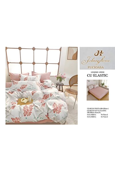 naniland.ro Lenjerie de Pat Bumbac Satinat 2 Persoane 6 Piese cu Elastic 180x...