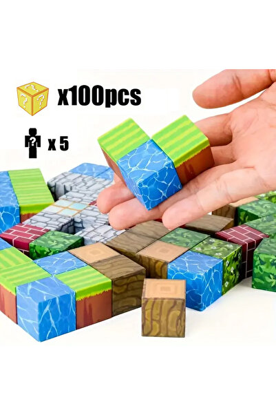 choice2 100pcs and 5 dolls Magnetic Building Block Toy Mine World Stacking Br...