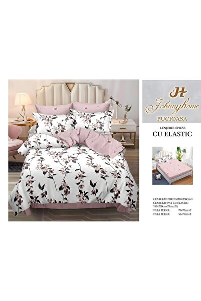 naniland.ro Lenjerie de Pat Bumbac Satinat 2 Persoane 6 Piese cu Elastic 180x...
