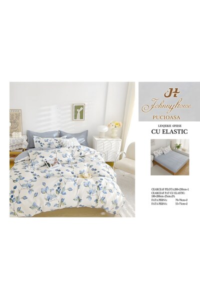 naniland.ro Lenjerie de Pat Bumbac Satinat 2 Persoane 6 Piese cu Elastic 180x...