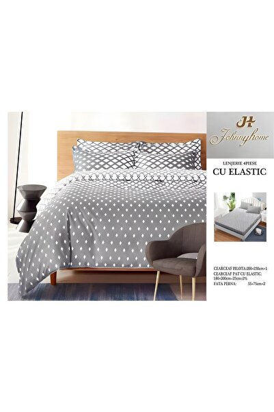 naniland.ro Lenjerie de Pat Bumbac Satinat 2 Persoane 4 Piese cu Elastic 180x...