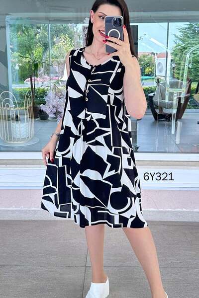 İnce Topuk Zero Sleeve Button Detail Viscose Dress 6Y321