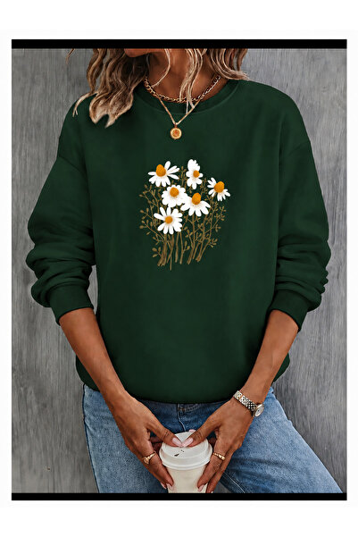ZİYMO Women's Circular Neck Printed Relaxed Fit Sweatshirt