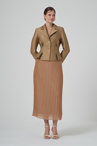 Mimya Gold Blazer & Şifon Piliseli Etek Takım 8319