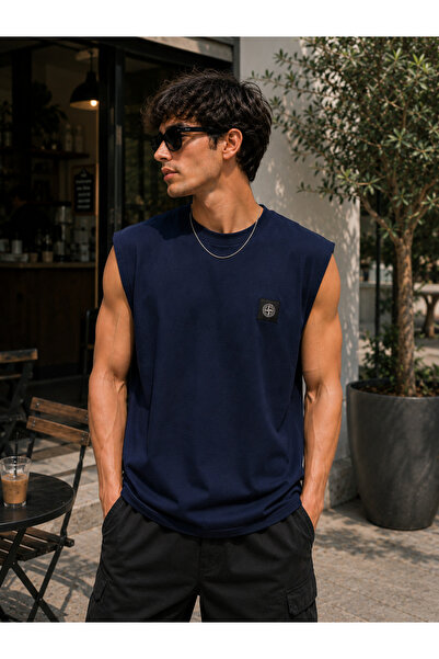 caddekombin Zero Sleeve Unisex Compass Printed Cotton Combed Crew Neck T-Shirt