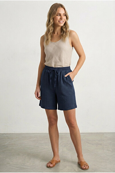 Banadamoda Women's Linen Pocketed Textured Shorts