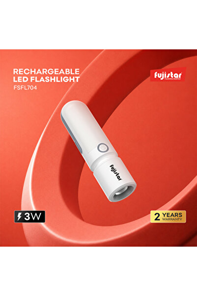 fujistar مصباح يدوي LED قابل لإعادة الشحن - موديل FSFL704 - 3 واط، بطارية 1500 مللي أمبير