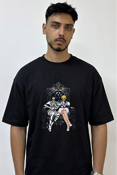 Anetos Cardib Megantheestallion Design Printed Oversize Black T-Shirt