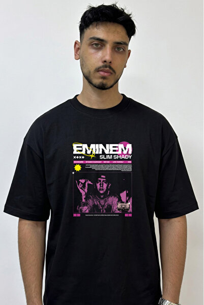 Anetos Eminem Slim Shady_14 Σχέδιο με στάμπα, μαύρο μπλουζάκι oversized