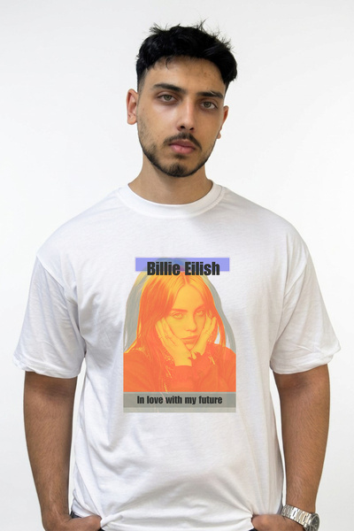 Anetos Billie Eilish_129 Design Printed Oversize White T-Shirt