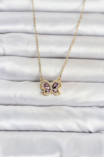 naque 316L Steel Chain Gold Color Purple Model Women's Necklace Tj-Bko11100