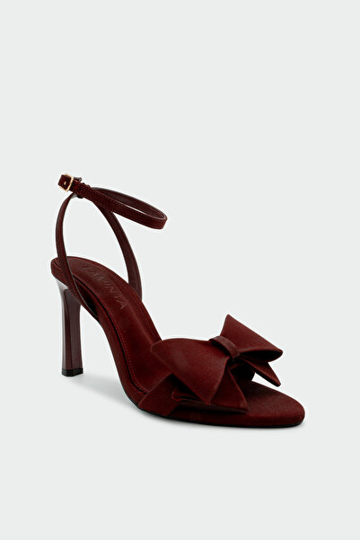 LAMİNTA Wanbi Bow Detailed Women's Burgundy Satin Heeled Shoes