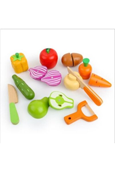CasaDesteapta.ro Set Fructe și Legume din Lemn de Tăiat Montessori – 12 Piese...