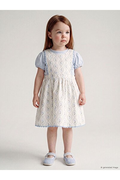 LC Waikiki Lcw Baby Ecru Patterned Baby Girl Poplin Dress