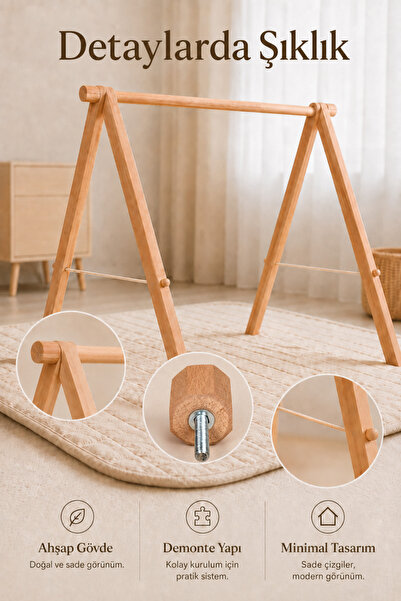 Svava Ahşap Bebek Oyun Askısı Baby Gym Montessori Oyun Halısı Oyuncak Asma Standı
