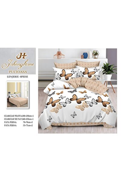 naniland.ro Lenjerie de Pat Bumbac Satinat 2 Persoane 6 Piese Fără Elastic 20...