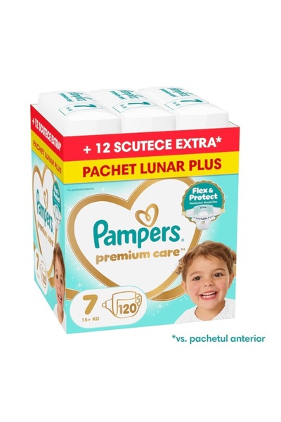 Pampers Scutece Premium Care XXL2 Cutie, Mărimea 7, 15kg+, 120 bucăți
