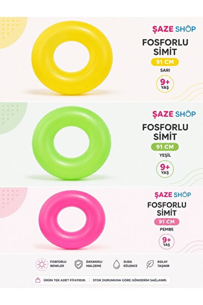 SAZE Phosphorescent Sea Pool Ring 91 cm 3 Assorted Colors Inflatable Swimming...