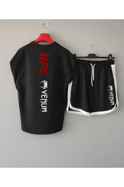 FS CABİN Ufc Front and Back Printed Zero Sleeve Sports Tshirt and Black Short...