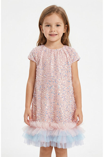 VeeShop Rochie Fetite de Ocazie cu Paiete Stralucitoare si Volane din Tul Mul...
