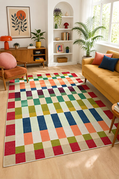 PINKIE HOME Dijital Kaymaz Yıkanabilir Renkli Modern Salon Halısı Mutfak Halı...