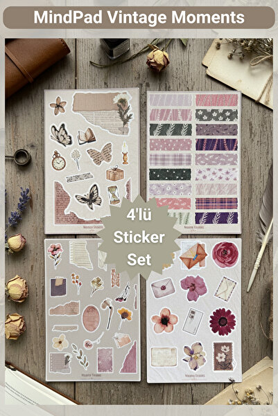 Mindpad Vintage Sticker Seti 4'lü - Ajanda Sticker, Bullet Journal, Scrapbook...