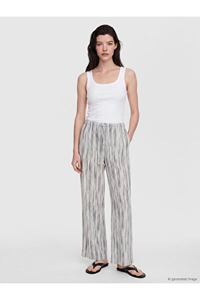 LC Waikiki Lcw Comfort Anthracite Elastic Waist Striped Women's Trousers