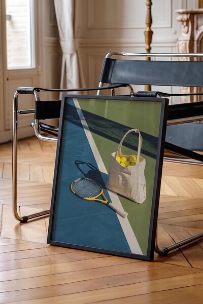 Postifull Tennis Racket and Balls Poster, Black Framed Poster, Old Money Seri...