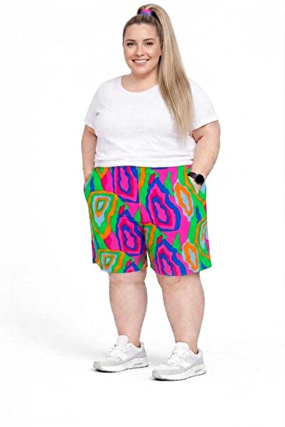 MONAMORE Women's Cotton Fabric Curve Plus Size Viscose Bermuda Shorts