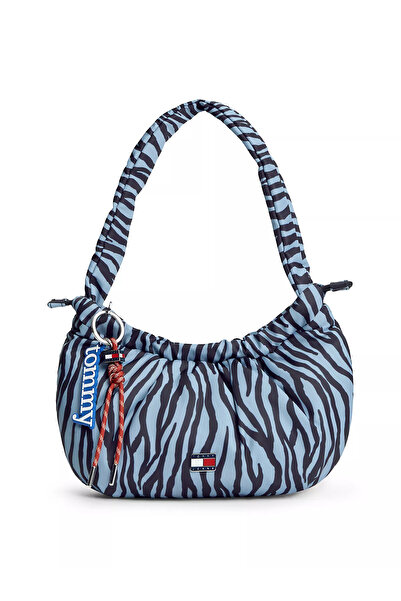 Tommy Hilfiger Kadın Zebra Desen Fermuar Kapama Tommy Logo Aksesuarlı Mavi Om...