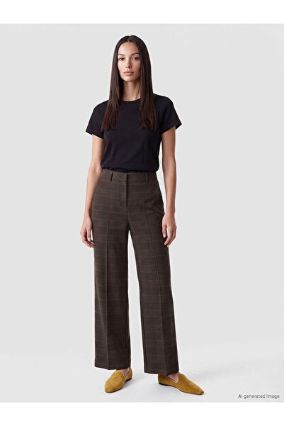 LC Waikiki Lcwaikiki Classic Brown Plaid Wide Leg Women's Trousers