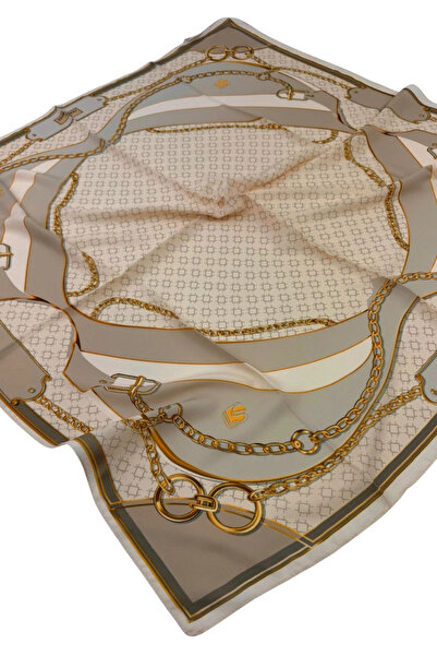 Lesscarves Twill Desenli Eşarp LS2201 08-Krem-Açık Vizon