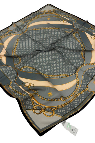 Lesscarves Twill Desenli Eşarp LS2201 06-Gri-Krem