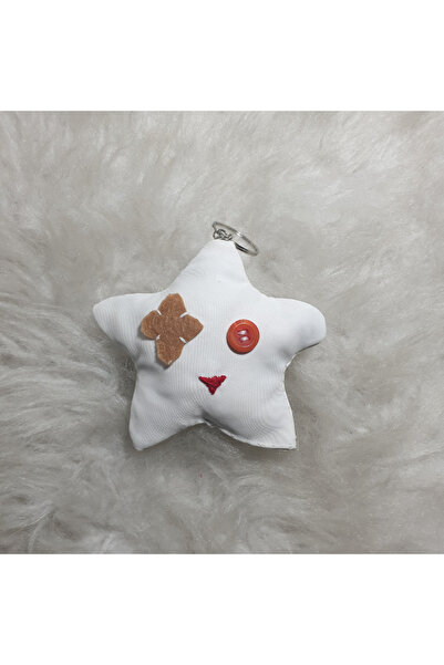 Ororabutik Handmade Brown Daisy Eyed Star Fabric Keychain 10 cm