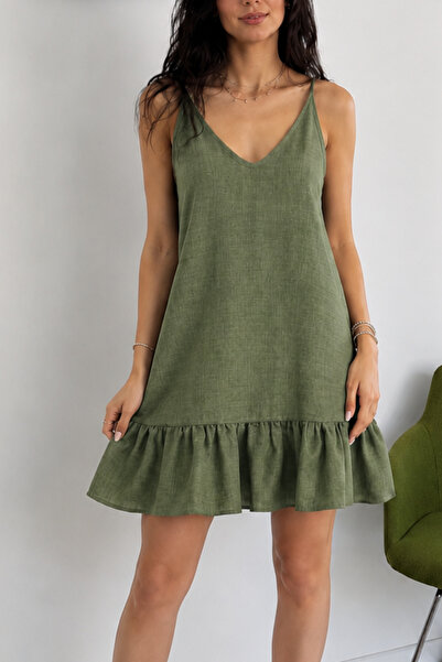 World Fashion Trends Keten Look Fabric Woven Dress with Adjustable Straps