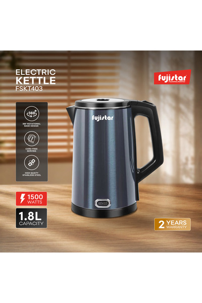 fujistar غلاية كهربائية من الفولاذ المقاوم للصدأ بجدار مزدوج سعة 1.8 لتر - مو...