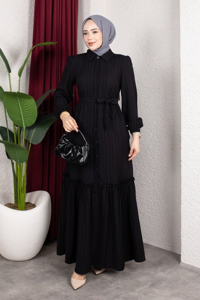 Moda MSK Lara Buttoned Shirt Collar Dress Black