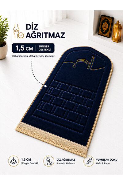 Yusrina ipek kadife 1.5 cm süngerli, özel nakış detaylı namazlık, ortopedik s...