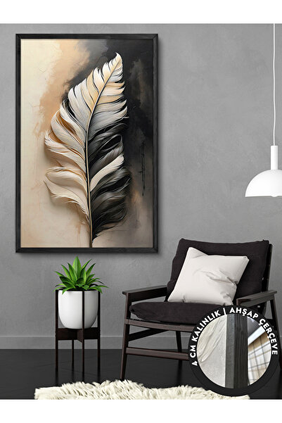 Evinemoda Yaprak Tek Parça Siyah Çerçeveli Kanvas - Canvas Tablo