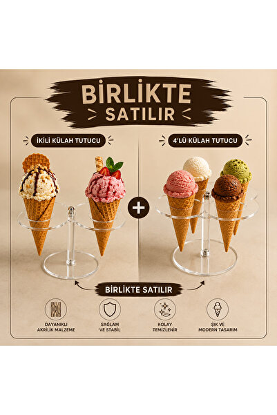 asmagaza 2'li + 4'lü Dondurma Külah Standı Çiftli Set