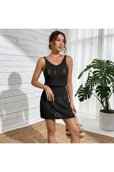 AlanTeks Beach Dress Women's Bohemian Openwork Knitwear V-Neck Sleeveless 100...