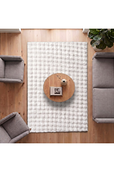 Derya Home Koridor Falcon Beyaz Kabartmalı Peluş Halı Odalar ve Salon İçin Mo...
