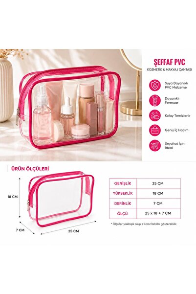 MODEL Su Geçirmez Pvc Makyaj Ve Organizer Düzenleyici Seyahat Çantası 25x18x7 cm